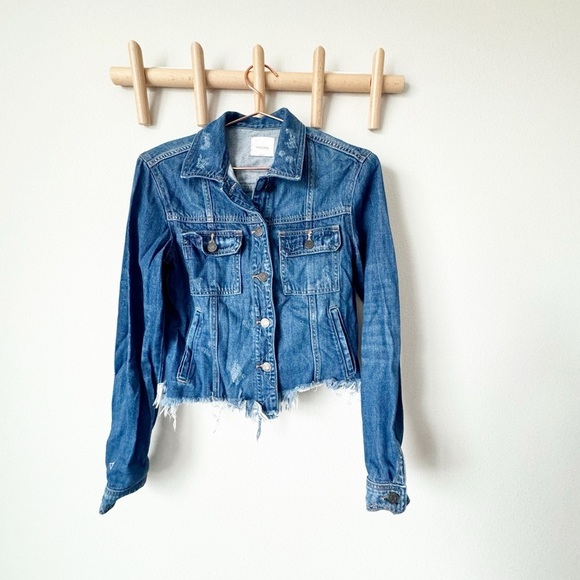 Hidden Dark Wash Frayed Denim Jacket